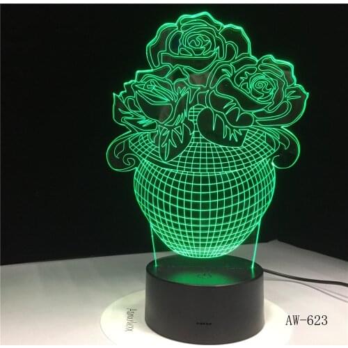 Rose Flower Basket 3D Lampe Touch Sensor USB LED Night Lights Love Battery Operated Table Lamp Baby Nightlight For Friends 623