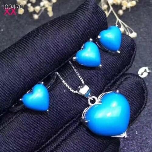 Love Heart 100% Natural Real Turquoise Set 925 sterling silver 1pc Turquoise Ring,2pcs Turquoise Earring,1pc Turquoise Pendant