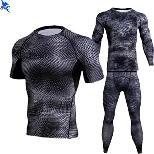 Mens Compression Sport Suits 3pcs Quick Dry Running Set Short/Long Sleeve Shirt+Pants Training Gym Fitness Tracksuit Sportswear
