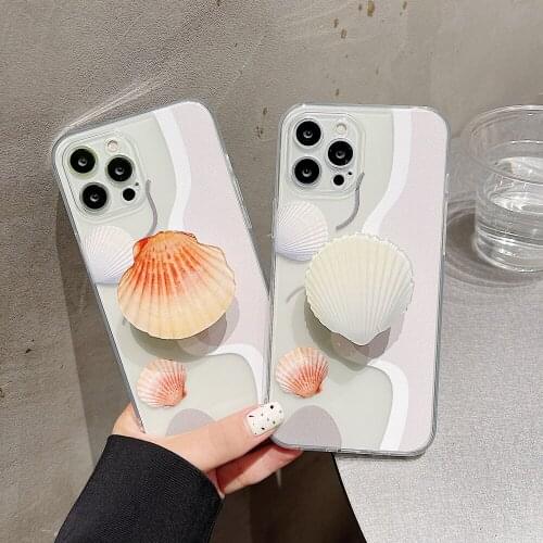 Fashion Dream Shell Pattern Case For iPhone 11 12 Pro Max XR XS X 7 8 Plus SE 2020 3D Scallop Stand Holder Soft Silicone Cover