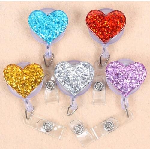 8 style Shiny Colours Paint Love Heart Retractable Plastic Badge Holder Reel Students Nurse Exhibition Enfermera Chest Name Card