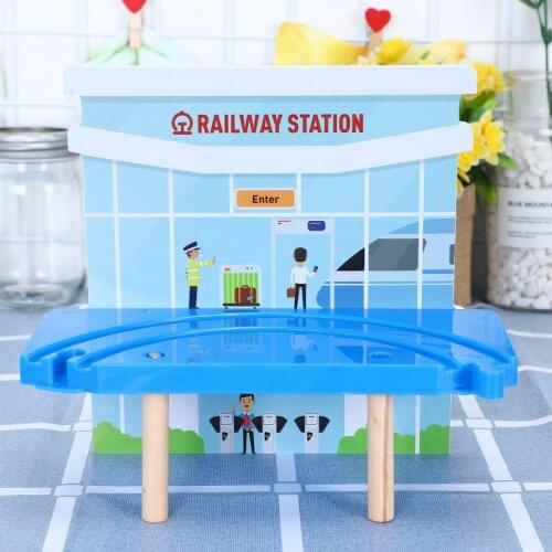 Train Double Deck Platform Compatible with Wooden Train Track Accessories Educational Toy Wooden Train Railway Toys for Kids