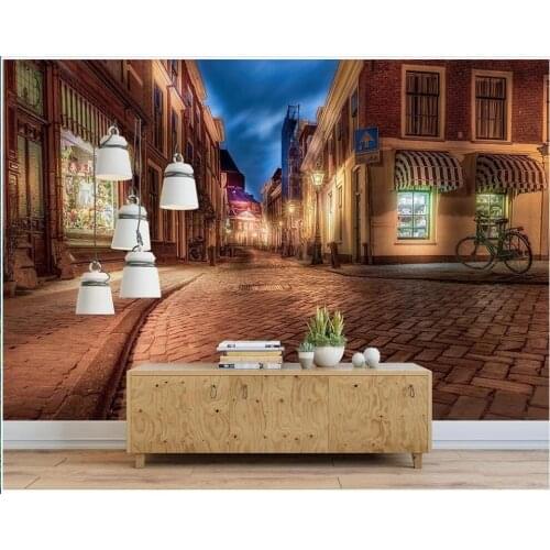 Custom photo mural 3d wallpaper European and American shop night view window bicycle living room wallpapers for walls 3 d