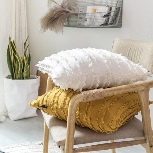 Simple Jacquard Tassel Embroidery Cushion Pillow Cover Decorative Solid Yellow Blue Pillowcase for Home Decoration Sofa Car