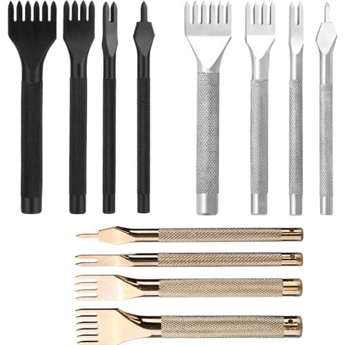 RORGETO 1 Pcs 3/4mm Leather Craft Punch Tool 1/2/4/6 Tooth Stainless Steel Puncher Black/Silver/Gold Leather Lace Stitching Tool