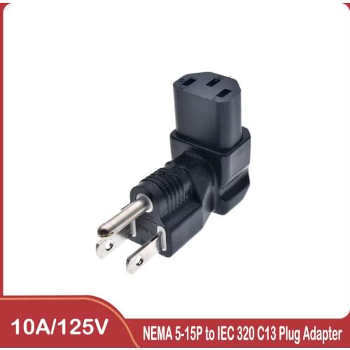 Angled AC power cable plug adapter IEC C13 to NEMA 5-15P Plug Adapter