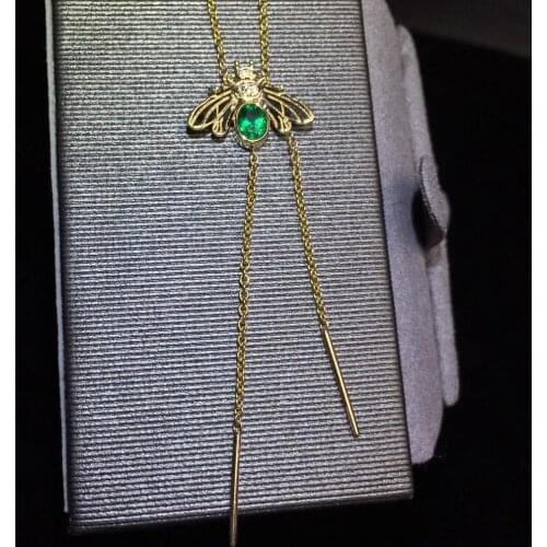 Fine Jewelry Real Pure 18 K Yellow Gold AU750 Natural Green Emerald 0.29ct Gemstones Pendants for Women Fine Pendant Necklaces