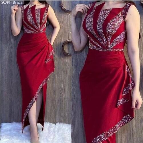 New Arrival Beading Crystal Evening Dress Arabic Formal Party Dress Vestidos de Fiesta Robes de Soirée Dubai Robe Longue Abiye