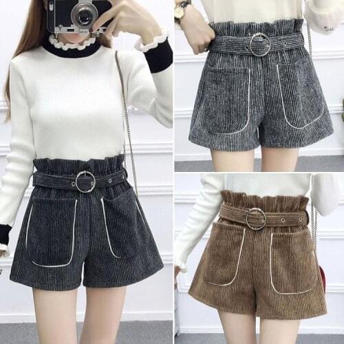 Winter shorts ladies wear thick new high waist wild loose plaid winter boots pants woolen wide-leg pants fall women clothing