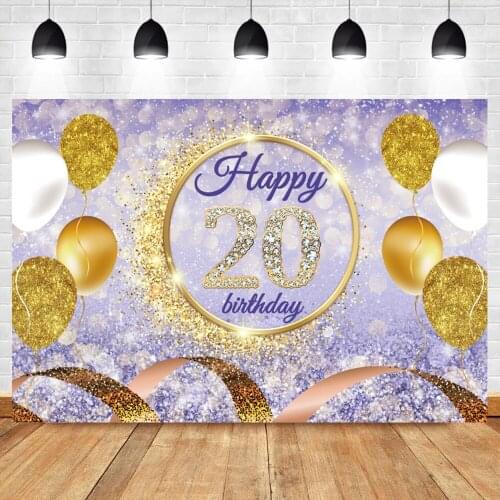 Laeacco 20th Birthday Gold Balloons Glitters Star Dot Photo Backdrop Customized Poster Portrait Photography Background Banner