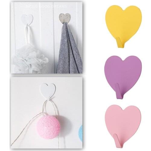 1PC Self Adhesive Hooks Punch Free Silver Love Strong Sticky Wall Door Hang Kithcen Bathroom Storage Organizer Hooks
