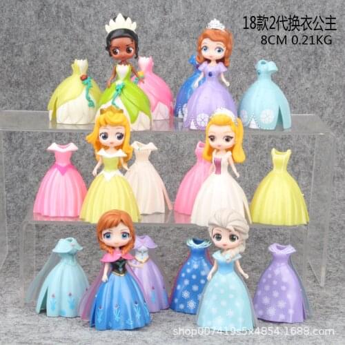6pcs/set Magic Clip Princess Figures Magiclip Dress Tangled Alice Amber Tiana Dolls Elsa Anna Model Set Kids Toy For Children