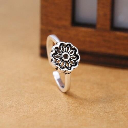 Tibetan sliver vintage plant hollow lotus finger ring Wholesale women accessories luxury brand promise fashion jewelry 2019