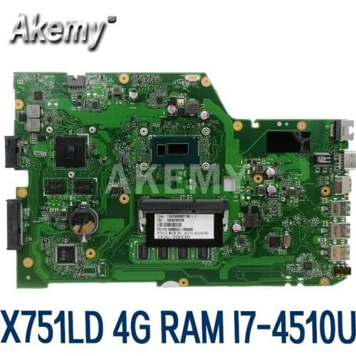 Akemy X751LD For Asus X751LN X751LJ K751L X751LD Laptop motherboard I7-4500U CPU 4GB RAM with GT820M graphic card Mainboard