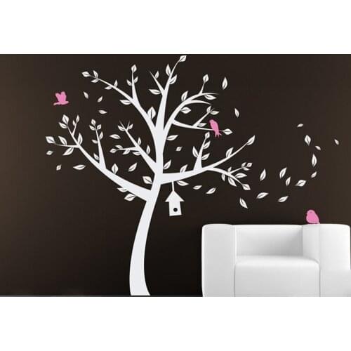 Large Tree With Blossoms Birds and Birdhouse Wall Decal Baby Nursery Playroom Wall Art Wallpaper Vinyl Wall Stickers Decor A165