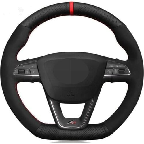 Car Steering Wheel Cover DIY Black Genuine Leather Suede For Seat Leon Cupra R Leon ST Cupra Leon ST Cupra Ateca Cupra Ateca FR