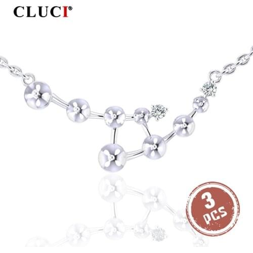 CLUCI 3pcs Silver 925 Zircon Pearl Pendant Mounting for Women Wedding Jewelry 925 Sterling Silver Pendant Necklace SN052SB