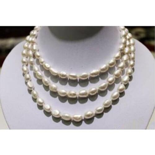 Long freshwater pearl necklace white Baroque 9x11mm 120cm metal clasp fashion jewelry