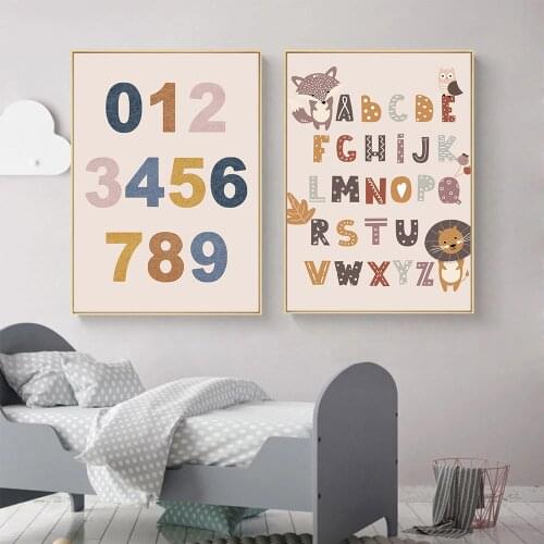 Fox Lion ABC Canvas Poster Woodland Animal Nursery Wall Art Print Alphabet And Number Wall Painting Pictures For Baby Room Decor