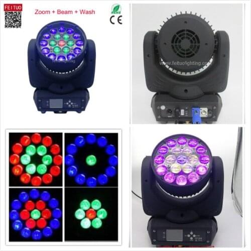 H-12/lot+fly case Free shipping 19x 15W circle control RGBW 4 in 1 Zoom LED Beam Moving Head Light stage tv studio wash lyre