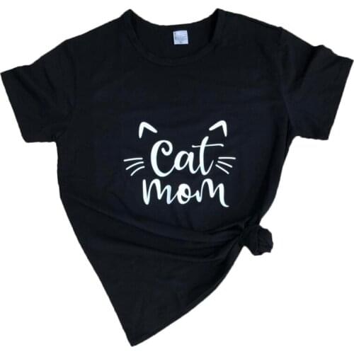 Cat Mom Female Tshirt Funny Graphic Mama Women T-shirt Kawaii Harajuku Short Sleeve Top Tees Casual Cotton O Neck Mother Shirts