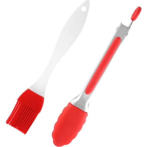 Silicone BBQ Tongs Basting Brush Set Oil Brush Kitchen Tongs BBQ Grill Food Meat Tongs Barbecue Tongs Oil Sauce Brush BBQ Tools