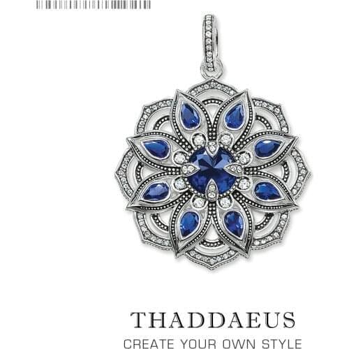 Pendant Blue CZ Lotus Flower,2019 Brand Fashion Jewelry 925 Sterling Silver Europe Bijoux Necklace Accessories Gift For Woman