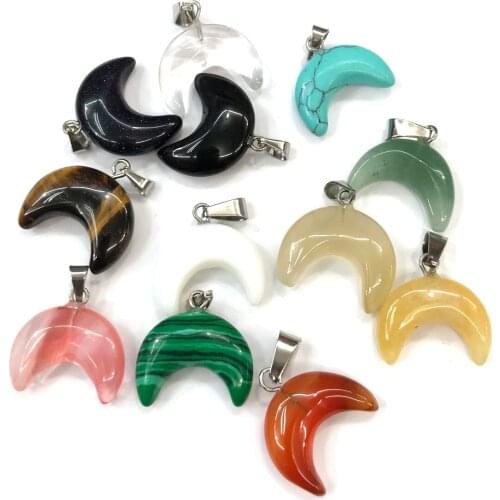 Crescent-shaped Watermelon Red Stones Pendant Aura Healing Semi-precious Stone Amulet DIY Jewelry Personality Gift Size 20x20mm