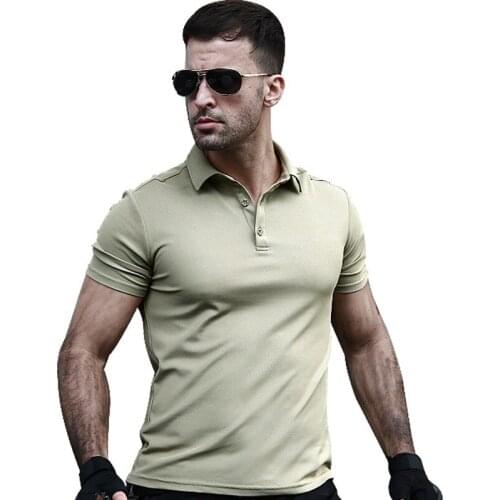 Summer Outdoor Training Cotton Quick Dry Breathable Lapel Slim T shirt Mens Half Short Sleeve Shirt Male Hiking Climbing Clothes