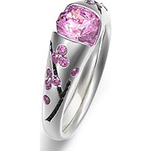 Fashion Silver Plated Plum Blossom Shaped Ring Micro Paved CZ Stone Rings For Women Wedding Party Delicate Jewelry Gift A4M563