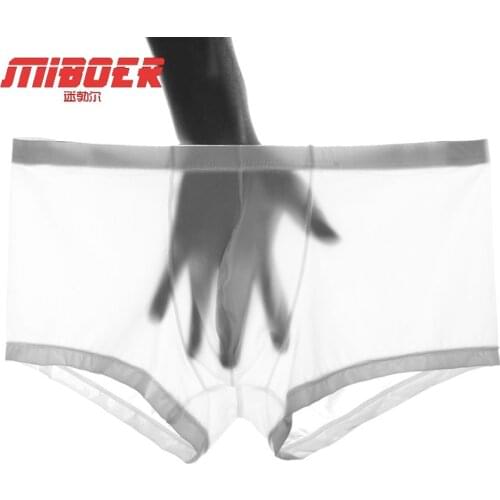 Mens underwear boxer shorts transparent sexy mens underwear ice silk seamless panties male