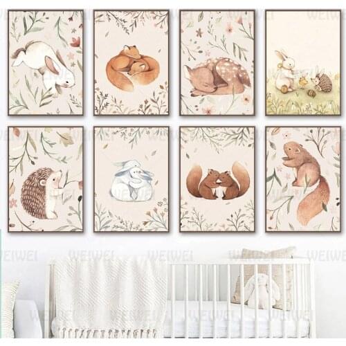 Hug Rabbit Fox Squirrel Hedgehog Deer Music Wall Art Canvas Painting Nordic Posters and Print Wall Pictures Baby Kids Room Decor