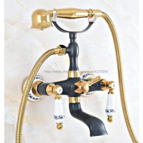 Wall mounted Bathroom Clawfoot Bathtub Shower Faucets Black Gold Brass Basin Sink Mixer Tap Tub Faucet & Hand Shower Ntf05