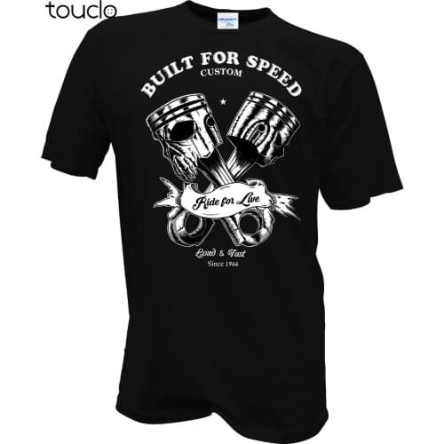 New Brand clothing T shirt Novelty Hot Rod Tattoo Biker built for speed custom Totenkopf Rockabilly Skull Rocker Tee shirts