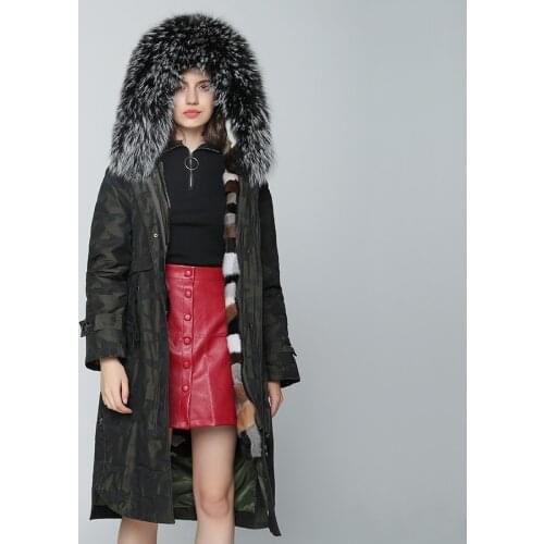 OFTBUY 2021 Real Fur Coat Winter Jacket Women X-long Camouflage Parka Big Natural Raccoon Fur Collar Hood Real Mink Fur Liner
