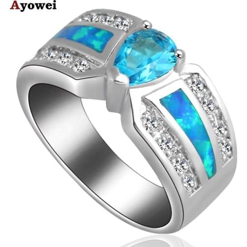 Water drop Wholesale & Retail Blue Crystal Blue Fire Opal Silver Stamped Ring USA Sz #6#7#7.5#8#8.5#9 Fashion Jewelry OR694A