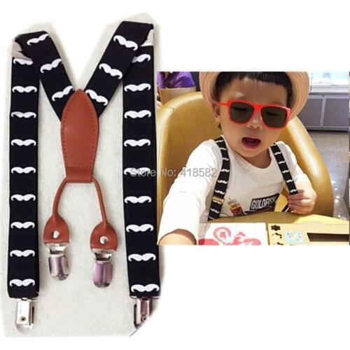 BD034--Hot sale kids beard suspenders 2.5*65cm 4 clips leather mustache braces for 2-8 years boys and girls