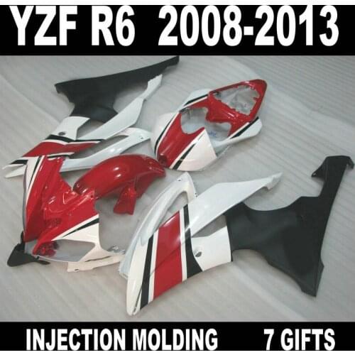 Custom injection motorcycle parts for YAMAHA R6 2008 - 2013 fairing kit red white flat black fairings 08 09 10 11 12 13 YZF R6