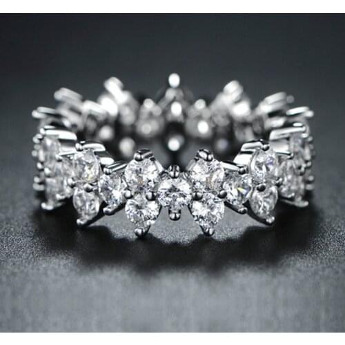 Popular Circle Full White Zircon Olive Flower Pure Engagement Rings for Women Jewellery Accessories Size 6-10