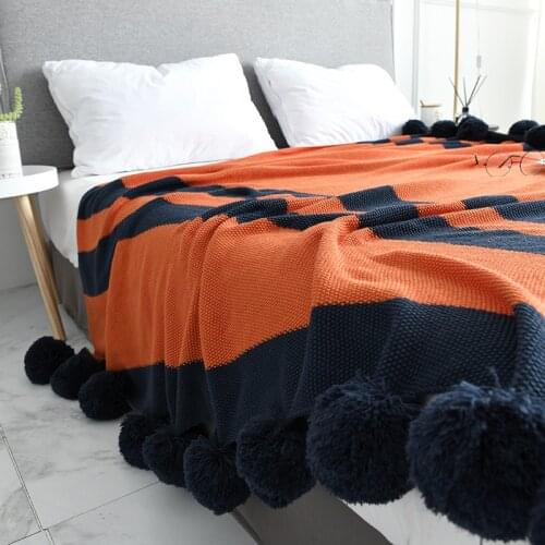Casual Knitted Thread Blanket Knit Decorative Fringe Blankets With Ball Bed Covers Koc Cobertor