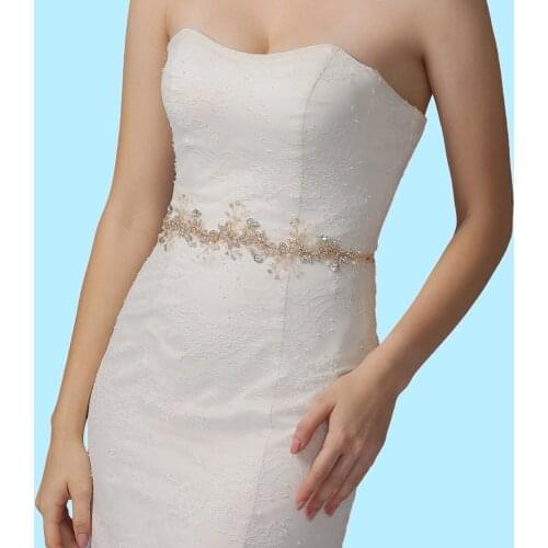 ZMSH233-G Wedding Rhinestone Belts for Women Elegant Gown Belt for Women Golden Diamond Pearl Wedding Belt Evening Dresses