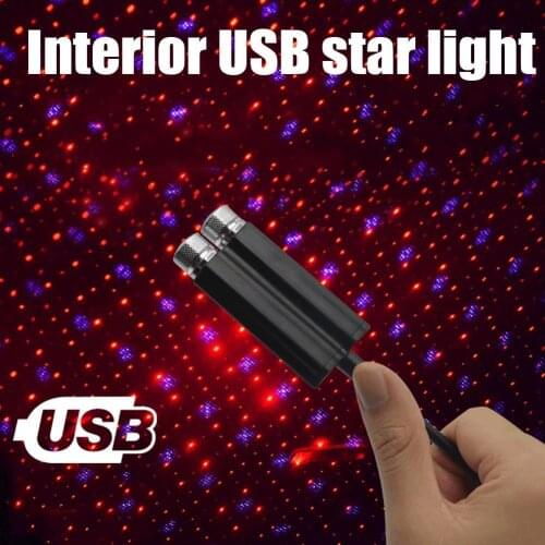 Romantic LED Car Roof Star Night Light Red Purple Projector Atmosphere Starry Lamp USB Decorative Lamp Car Interior Decor Light