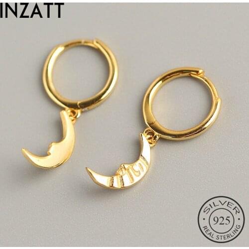 INZATT Real 925 Sterling Silver Moon Hoop Earrings For Fashion Women Party Fine Jewelry Minimalist Accessories Gift