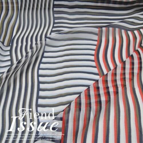 LEO&LIN Red White Gray Striped Plaid Silk Georgette Chiffon Skirt Shirt Fabric DIY Sewing