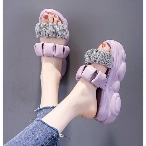 2021 Summer Bling Flip Flops Women 7CM Heels Wedge Sandals Peep Toe Ladies Hollow Out Slides High Platform Beach Flip-Flop Woman