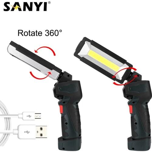 Foldable Flashlight 5 Modes COB LED Magnetic Working Light USB Rechargeable Torch Swivel Hanging Hook for Fishing Car Repairing