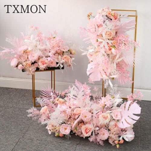 Wedding Arch Flower Row Pink Ground Row Flower Stage Decoration Road Lead Simulation Floral Wedding Arrangement Photography Prop