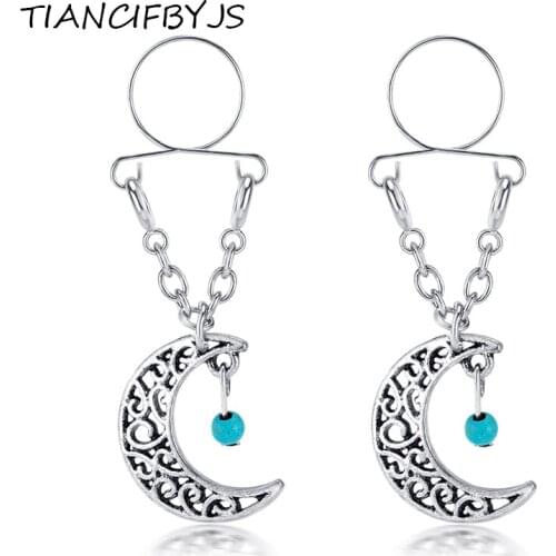 TIANCIFBYJS Non pierced Clip On Nipple Ring Jewelry Fake Nipple Shield heart Dream Moon Dangle Adjustable Body piercing Jewelry