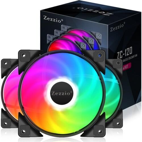 ZEZZIO ZC-120 6 Color Dazzle Colour Computer PC Case FAN 120mm Quiet CPU Cooler Fan LED 3PIN and molex port