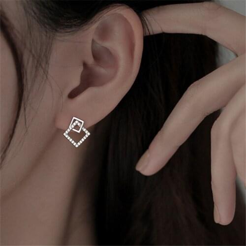 925 Sterling Silver Crystal Square Charm Stud Earrings For Women Girls Engagement Party Jewelry Pendientes eh1338